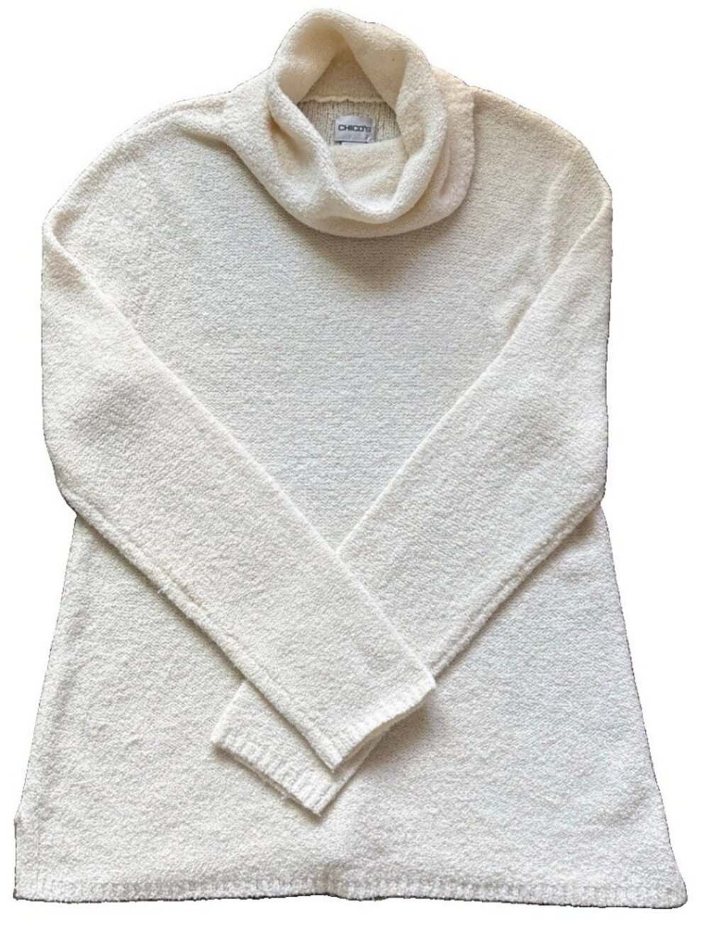 Chicos Beige Cowl Neck Acrylic Nylon Wool Spandex Sweater 1-Sz”M”